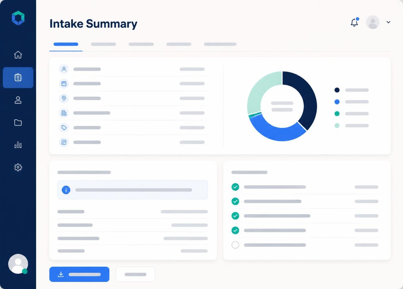 Intake summary preview with a summary table of completed intakes